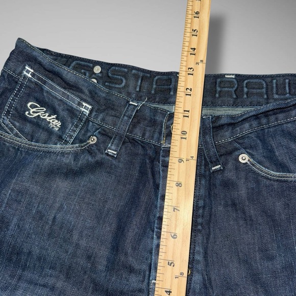 G-Star‎ Raw Jeans Mens 34x28 Blue Dark Wash Coder Straight Embroidered Hemmed - Picture 9 of 13